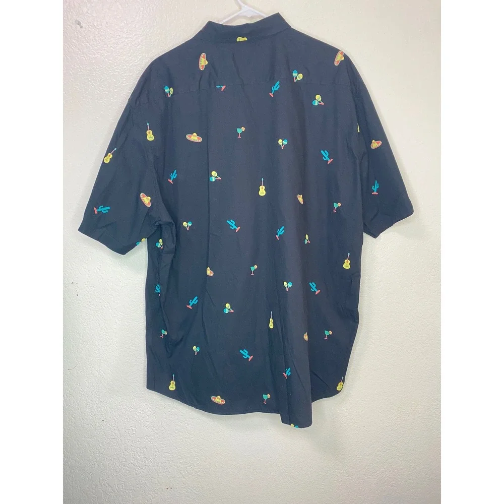 Visive Mens 3XL Black Fiesta Print Cotton Short Sleeve Button Down Shirt Novelty - Picture 5 of 6